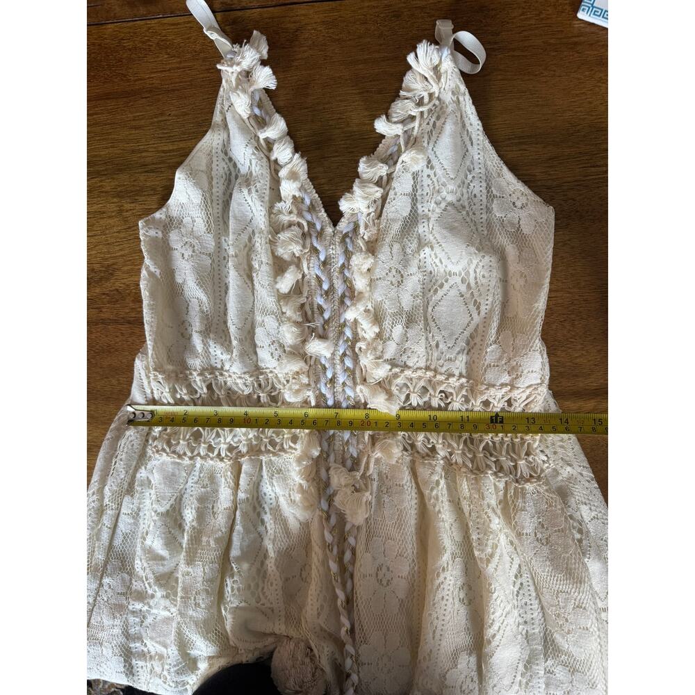 Cream Boho Lace Tassel Maxi Dress Crochet Cottagecore Dress Coquette Dress - Picture 12 of 13